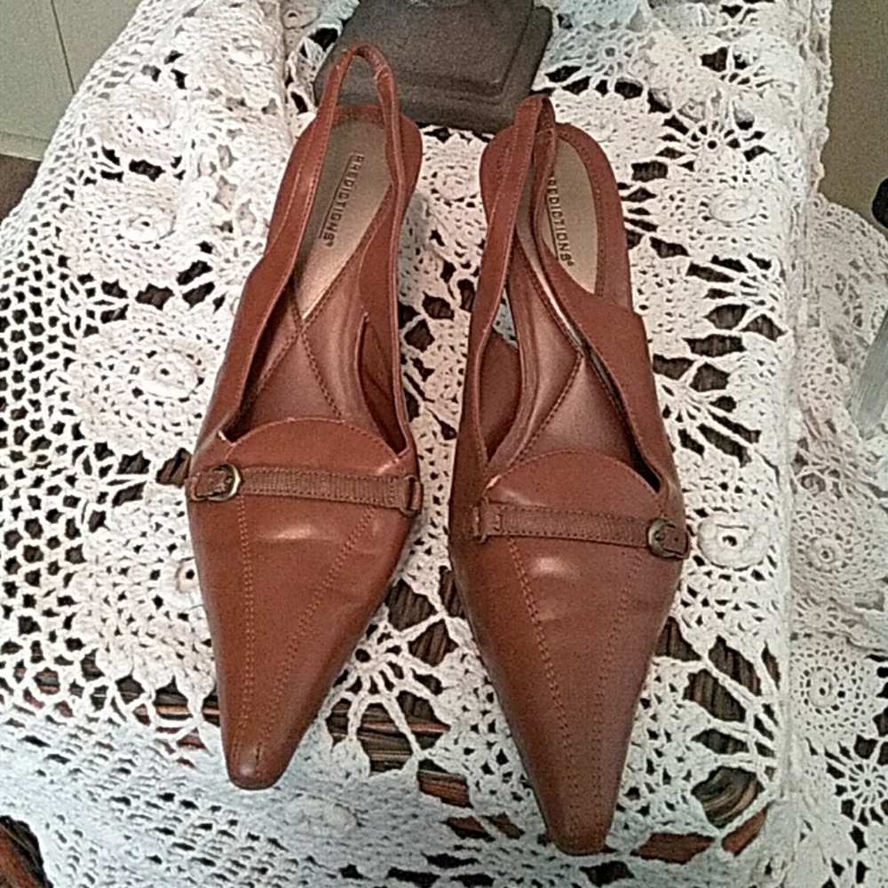 Womens camel colored sling back heels